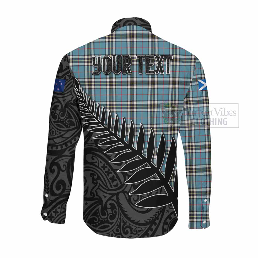 Tartan Vibes Clothing Thompson (Thomson) Crest Tartan Long Sleeve Button Shirt with New Zealand Silver Fern Half Style
