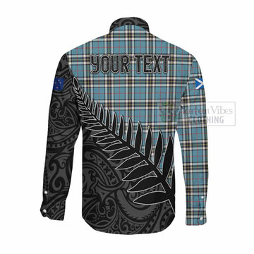 Tartan Vibes Clothing Thompson (Thomson) Crest Tartan Long Sleeve Button Shirt with New Zealand Silver Fern Half Style