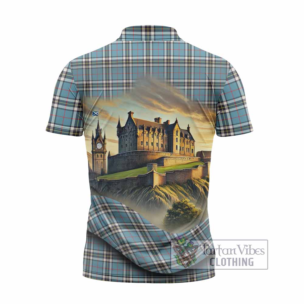 Tartan Vibes Clothing Thompson (Thomson) Tartan Family Crest Zipper Polo Shirt with Scottish Ancient Castle Stype