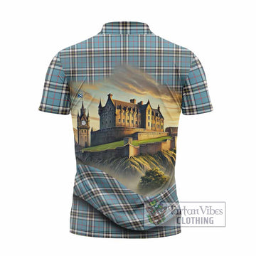 Tartan Vibes Clothing Thompson (Thomson) Tartan Family Crest Zipper Polo Shirt with Scottish Ancient Castle Stype