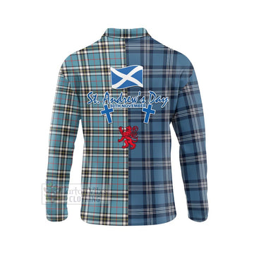 Tartan Vibes Clothing Thompson (Thomson) Tartan Long Sleeve Polo Shirt Happy St. Andrew's Day Half Tartan Style