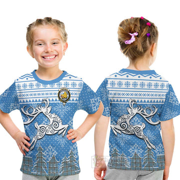 Tartan Vibes Clothing Thompson (Thomson) Clan Christmas Kid T-Shirt Celtic Reindeer Style
