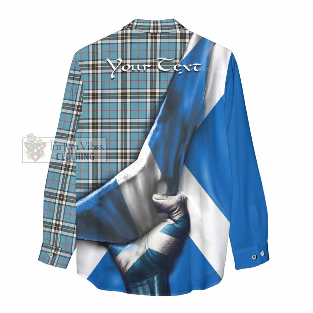 Tartan Vibes Clothing Thompson (Thomson) Tartan Women's Casual Shirt with Family Crest Scotland Patriotic Style