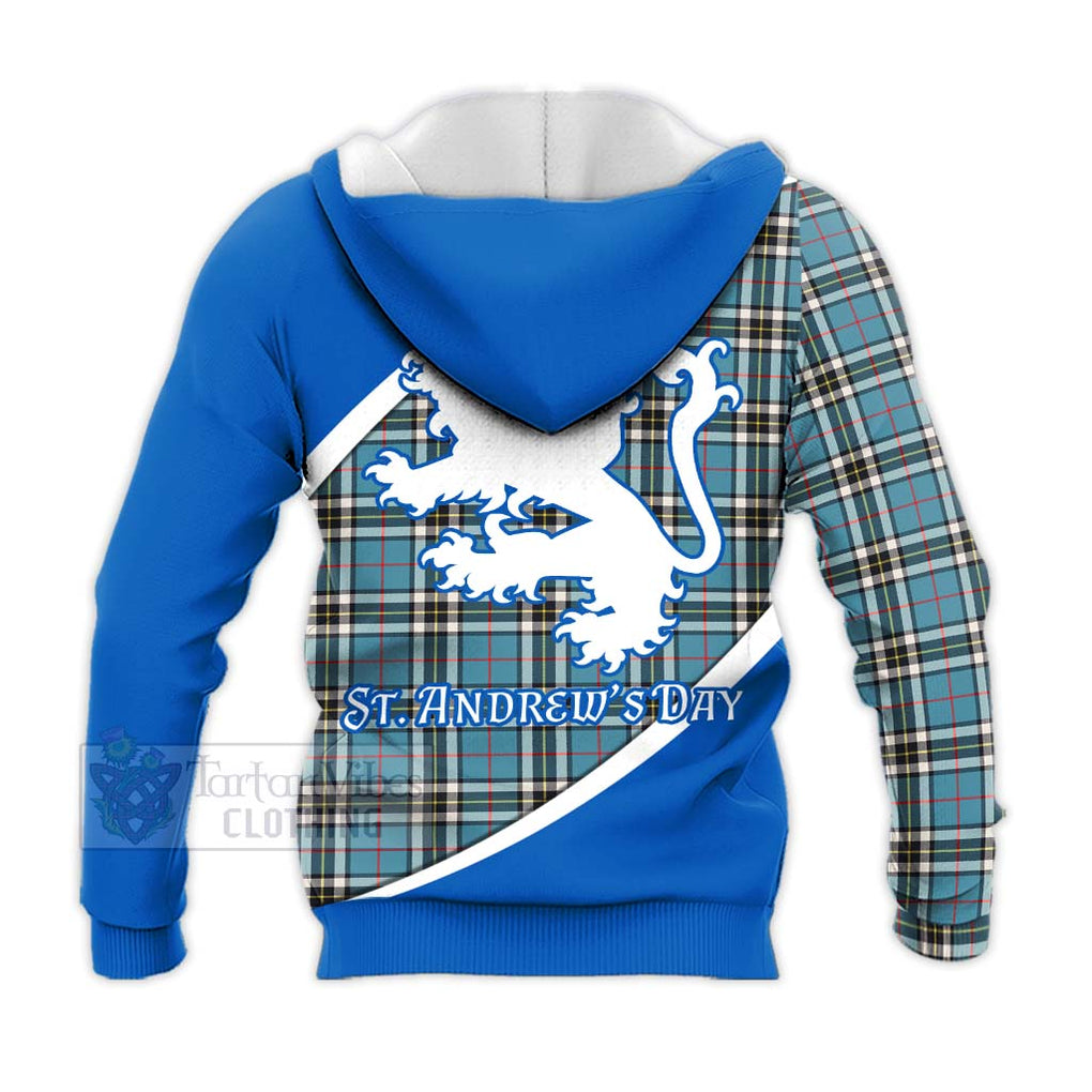 Tartan Vibes Clothing Thompson (Thomson) Family Crest Tartan Knitted Hoodie Celebrate Saint Andrew's Day in Style
