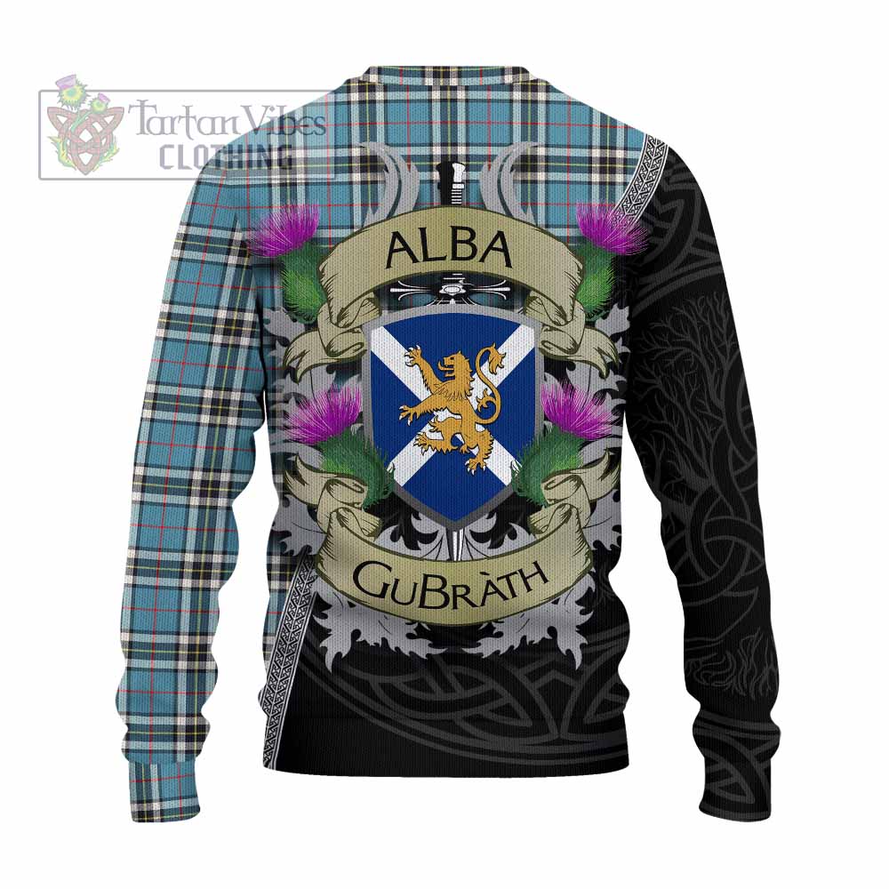 Tartan Vibes Clothing Thompson (Thomson) Tartan Family Crest Knitted Sweater Lion Rampant Royal Thistle Shield Celtic Inspired