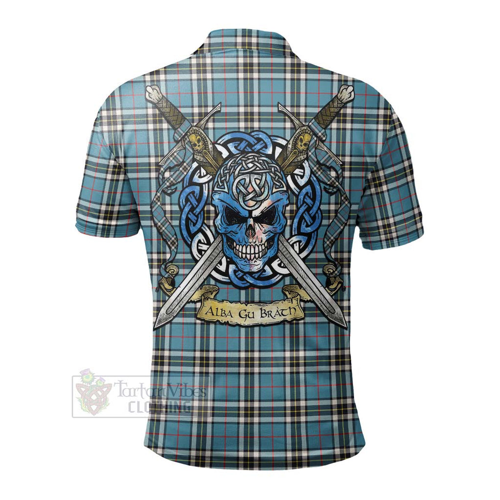 Tartan Vibes Clothing Thompson (Thomson) Tartan Polo Shirt with Family Crest Celtic Skull Style