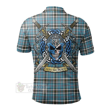 Tartan Vibes Clothing Thompson (Thomson) Tartan Polo Shirt with Family Crest Celtic Skull Style