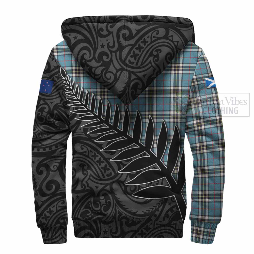 Tartan Vibes Clothing Thompson (Thomson) Crest Tartan Sherpa Hoodie with New Zealand Silver Fern Half Style
