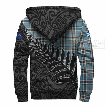 Tartan Vibes Clothing Thompson (Thomson) Crest Tartan Sherpa Hoodie with New Zealand Silver Fern Half Style