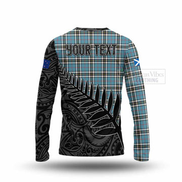 Tartan Vibes Clothing Thompson (Thomson) Crest Tartan Long Sleeve T-Shirt with New Zealand Silver Fern Half Style