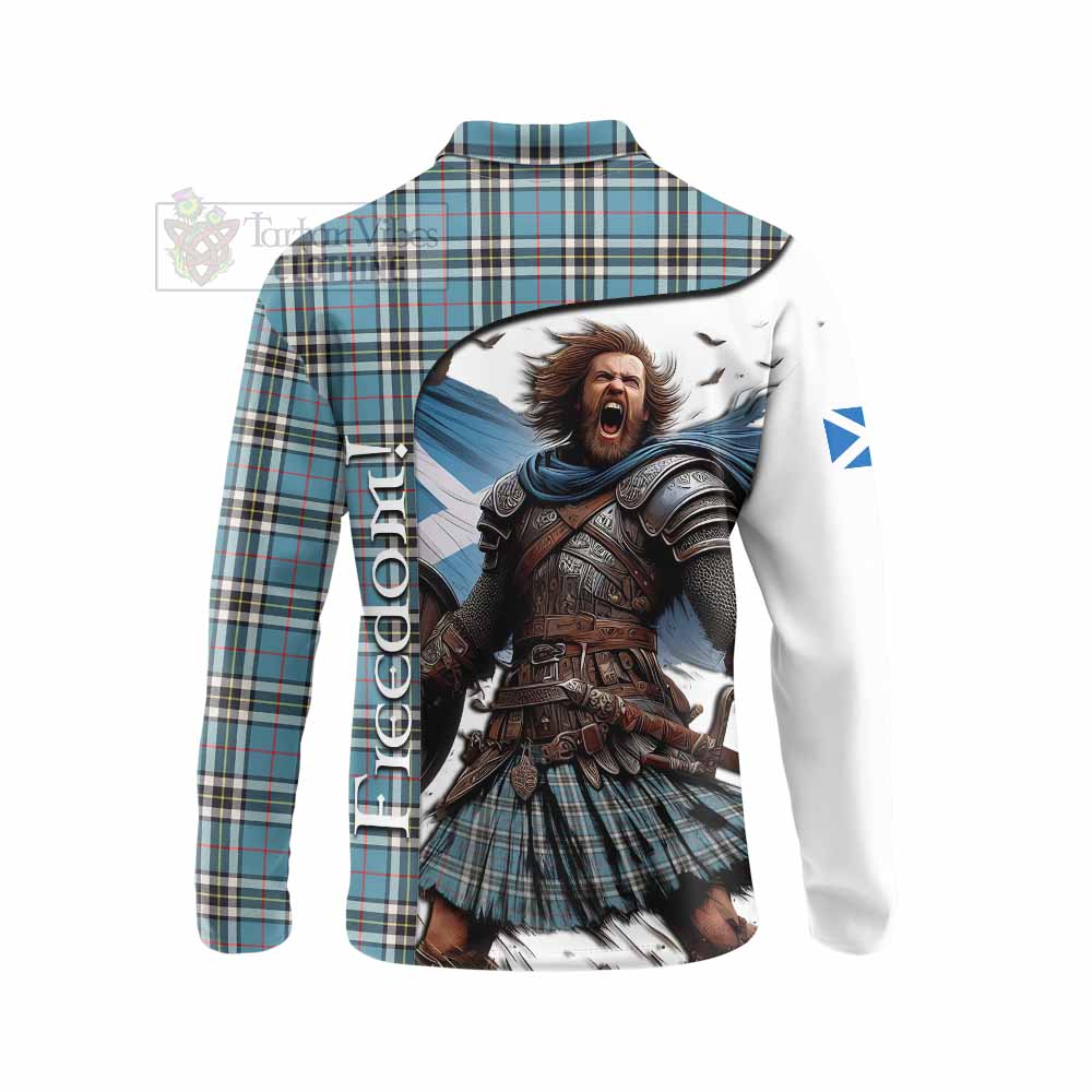 Tartan Vibes Clothing Thompson (Thomson) Crest Tartan Long Sleeve Polo Shirt Inspired by the Freedom of Scottish Warrior