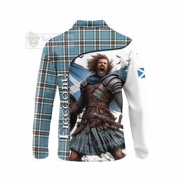 Tartan Vibes Clothing Thompson (Thomson) Crest Tartan Long Sleeve Polo Shirt Inspired by the Freedom of Scottish Warrior