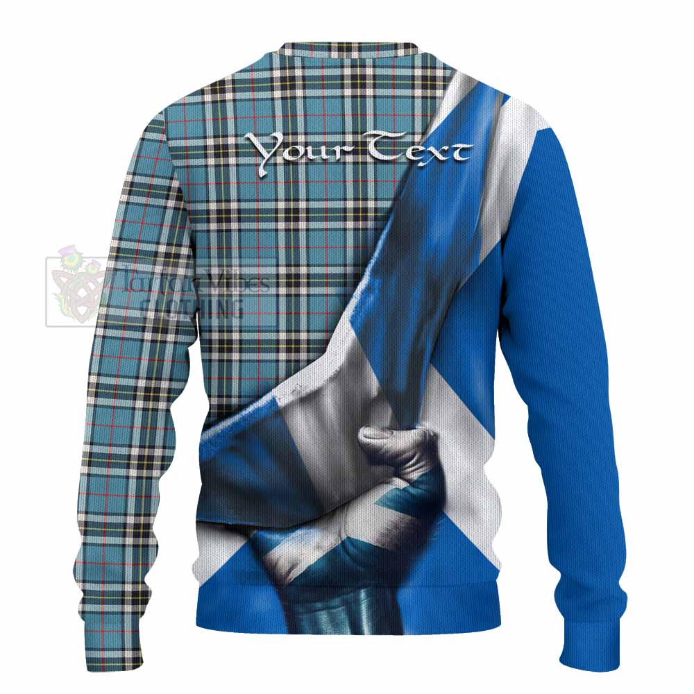 Tartan Vibes Clothing Thompson (Thomson) Tartan Knitted Sweater with Family Crest Scotland Patriotic Style