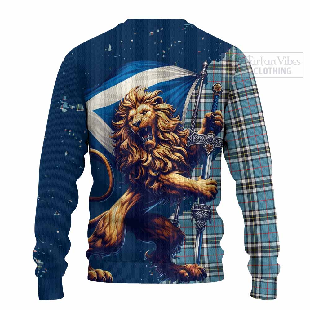 Tartan Vibes Clothing Thompson (Thomson) Tartan Family Crest Knitted Sweater with Scottish Majestic Lion