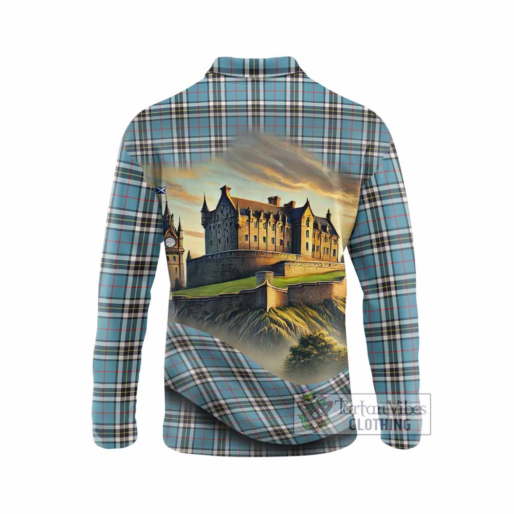 Tartan Vibes Clothing Thompson (Thomson) Tartan Family Crest Long Sleeve Polo Shirt with Scottish Ancient Castle Style