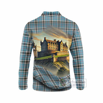 Tartan Vibes Clothing Thompson (Thomson) Tartan Family Crest Long Sleeve Polo Shirt with Scottish Ancient Castle Style