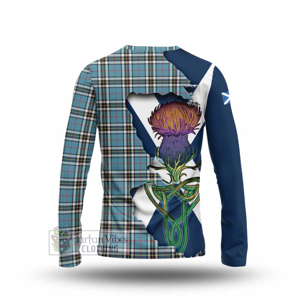 Tartan Vibes Clothing Thompson (Thomson) Tartan Family Crest Long Sleeve T-Shirt Scottish Thistle Celtic Inspired