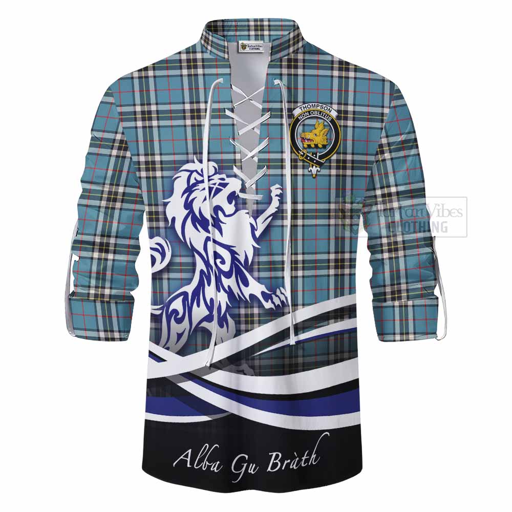 Tartan Vibes Clothing Thompson (Thomson) Tartan Ghillie Kilt Shirt with Alba Gu Brath Regal Lion Emblem