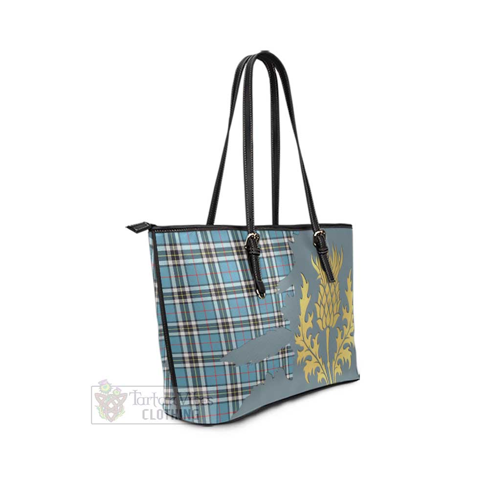 Tartan Vibes Clothing Thompson (Thomson) Tartan Leather Tote Bag Gold Thistle Style