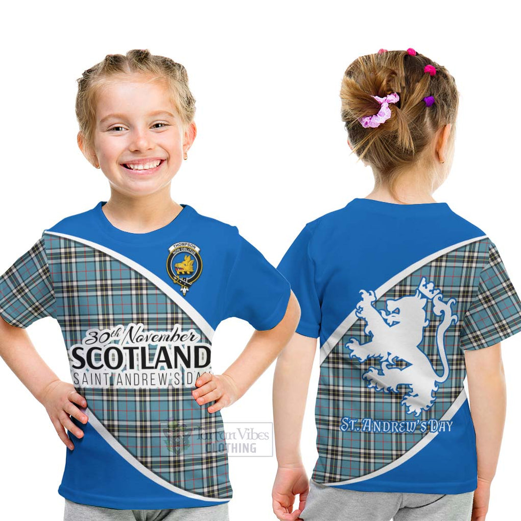 Tartan Vibes Clothing Thompson (Thomson) Family Crest Tartan Kid T-Shirt Celebrate Saint Andrew's Day in Style