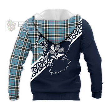 Tartan Vibes Clothing Thompson (Thomson) Tartan Knitted Hoodie Featuring Thistle and Scotland Map