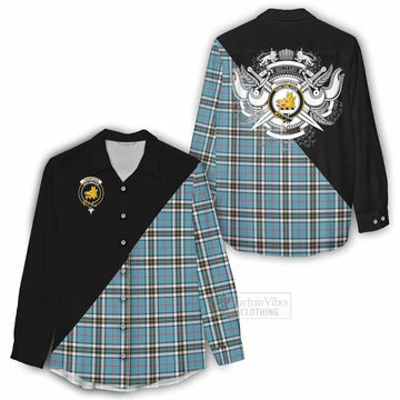 Tartan Vibes Clothing Thompson (Thomson) Tartan Women's Casual Shirt with Family Crest and Military Logo Style