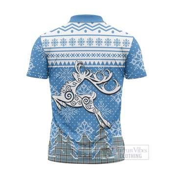 Tartan Vibes Clothing Thompson (Thomson) Clan Christmas Zipper Polo Shirt Celtic Reindeer Style