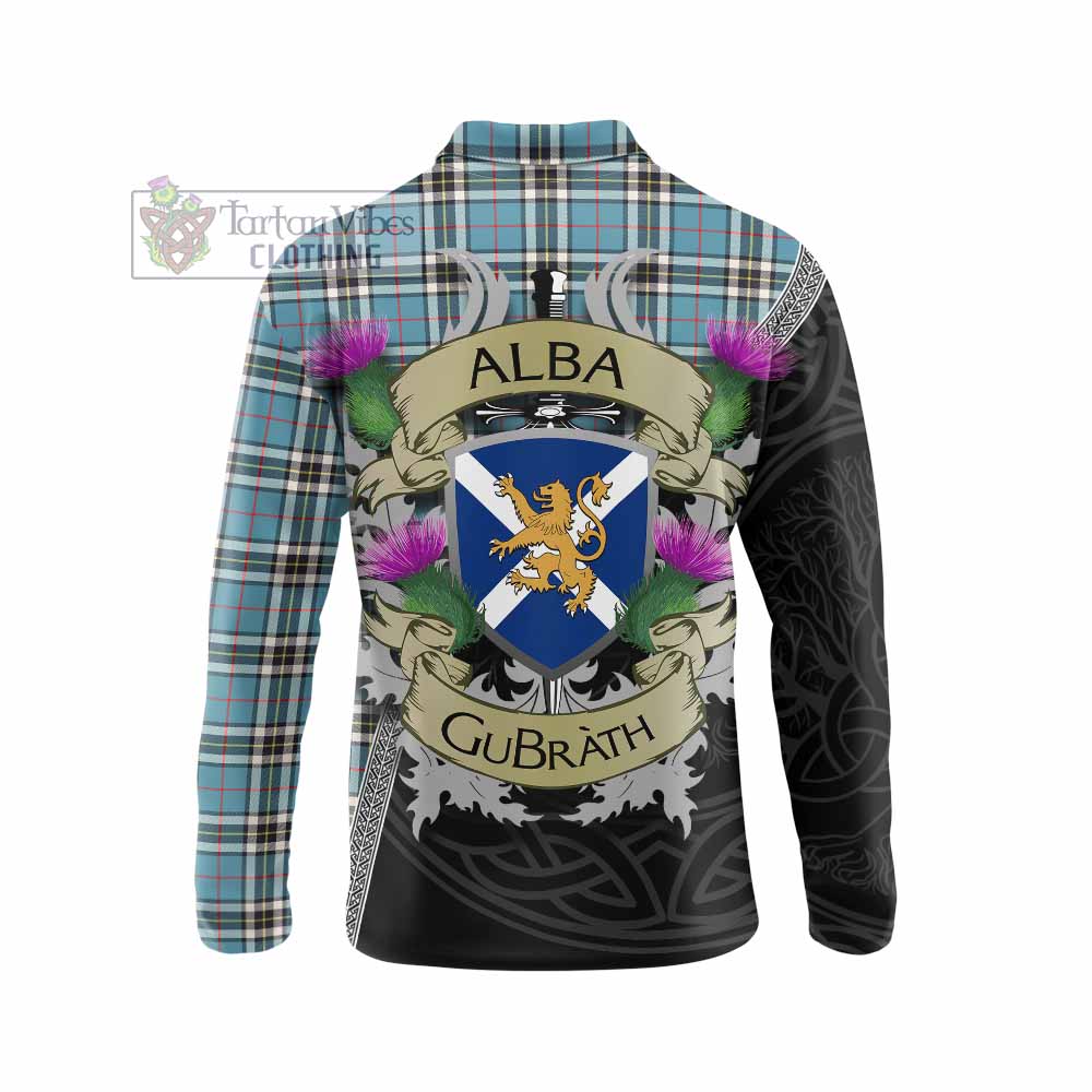Tartan Vibes Clothing Thompson (Thomson) Tartan Family Crest Long Sleeve Polo Shirt Lion Rampant Royal Thistle Shield Celtic Inspired