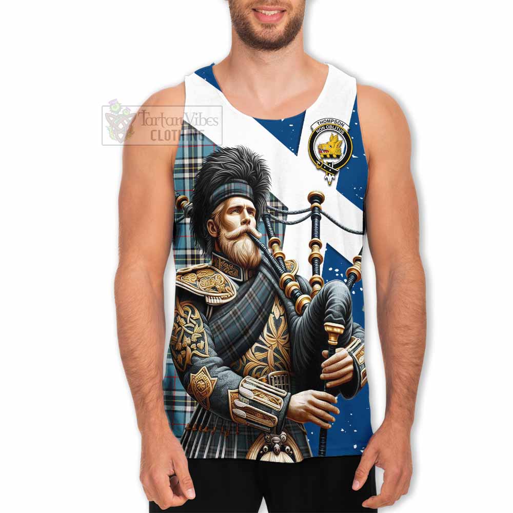Thompson (Thomson) Tartan Men's Tank Top with Family Crest Scottish Bagpiper Vibes