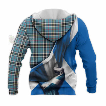 Tartan Vibes Clothing Thompson (Thomson) Tartan Knitted Hoodie with Family Crest Scotland Patriotic Style