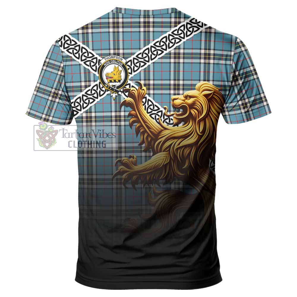 Tartan Vibes Clothing Thompson (Thomson) Crest Tartan T-Shirt with Golden Lion Emblem Celtic Style