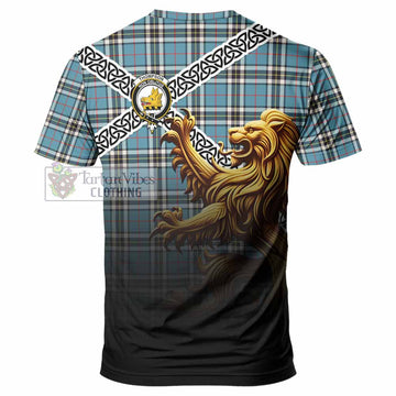 Tartan Vibes Clothing Thompson (Thomson) Crest Tartan T-Shirt with Golden Lion Emblem Celtic Style