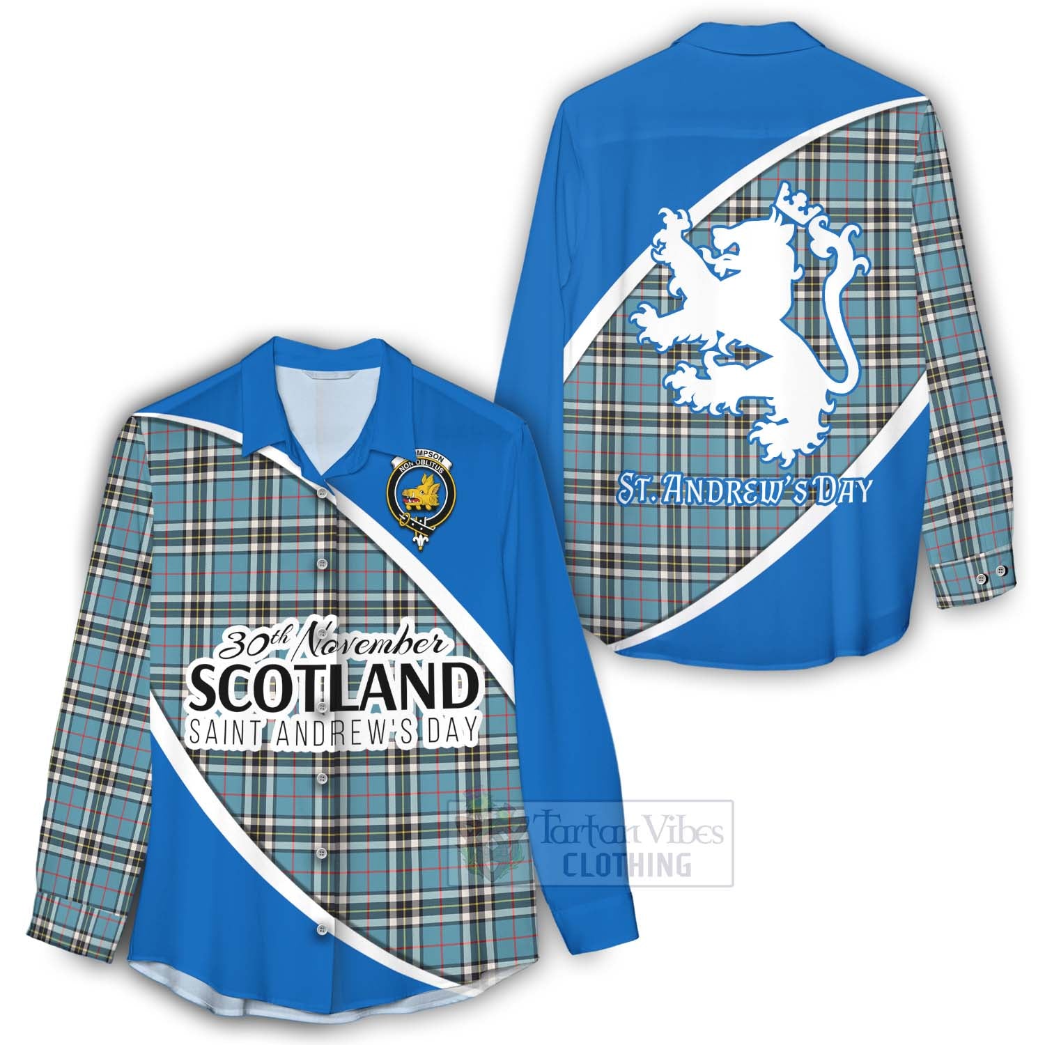 Tartan Vibes Clothing Thompson (Thomson) Family Crest Tartan Women's Casual Shirt Celebrate Saint Andrew's Day in Style