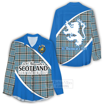 Tartan Vibes Clothing Thompson (Thomson) Family Crest Tartan Women's Casual Shirt Celebrate Saint Andrew's Day in Style