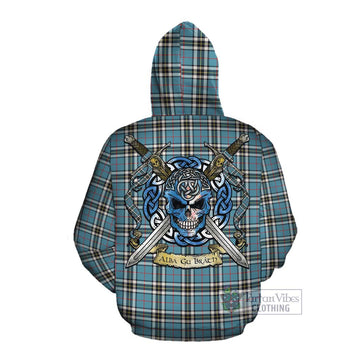 Tartan Vibes Clothing Thompson (Thomson) Tartan Cotton Hoodie with Family Crest Celtic Skull Style