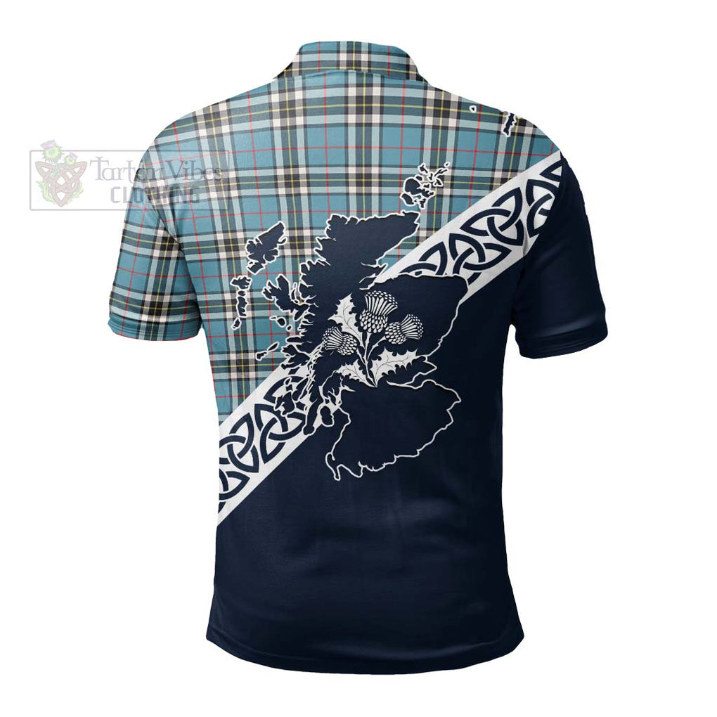 Thompson (Thomson) Tartan Polo Shirt Featuring Thistle and Scotland Map