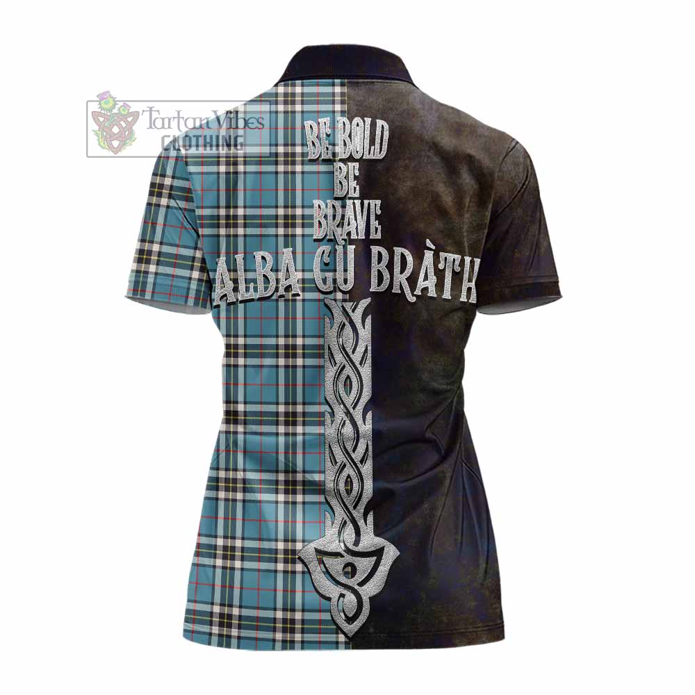 Tartan Vibes Clothing Thompson (Thomson) Tartan Family Crest Women's Polo Shirt Alba Gu Brath Be Brave Lion Ancient Style