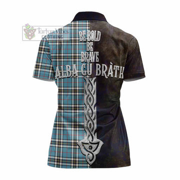 Tartan Vibes Clothing Thompson (Thomson) Tartan Family Crest Women's Polo Shirt Alba Gu Brath Be Brave Lion Ancient Style