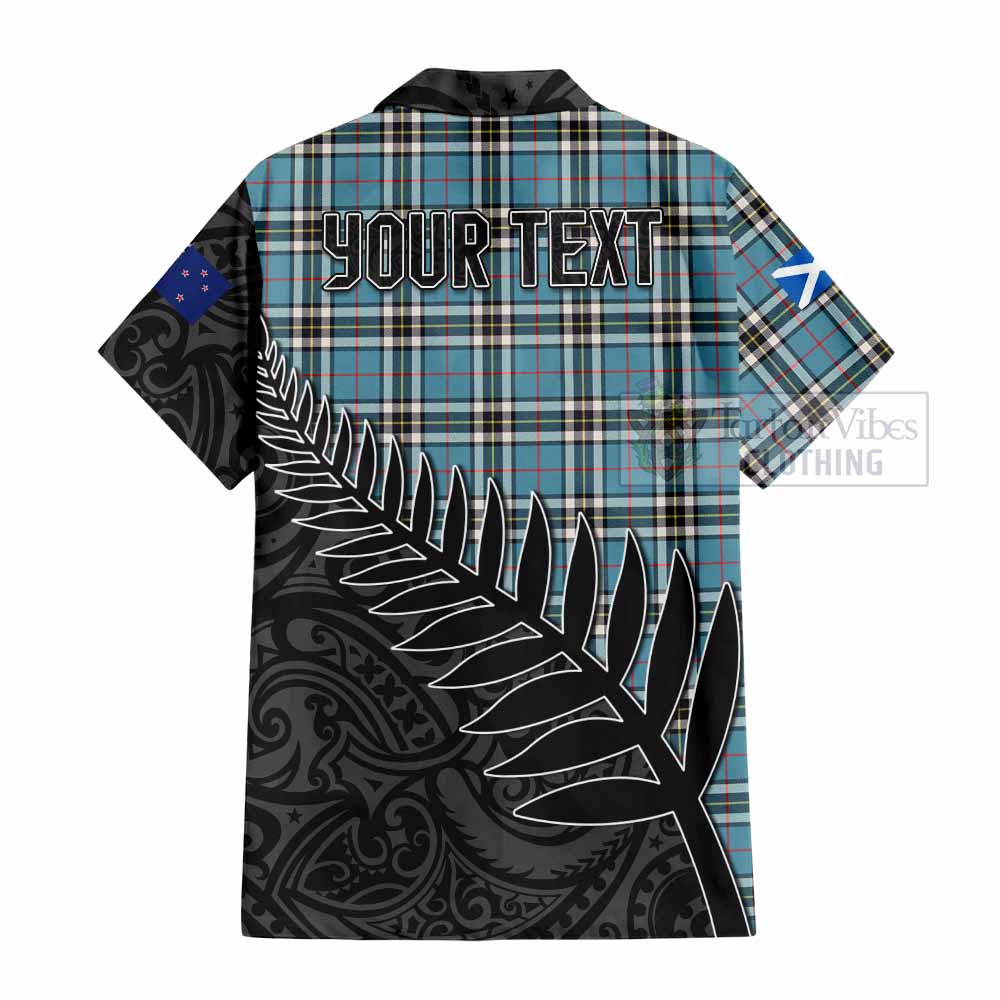 Tartan Vibes Clothing Thompson (Thomson) Crest Tartan Short Sleeve Button Shirt with New Zealand Silver Fern Half Style