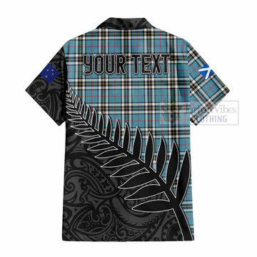 Tartan Vibes Clothing Thompson (Thomson) Crest Tartan Short Sleeve Button Shirt with New Zealand Silver Fern Half Style