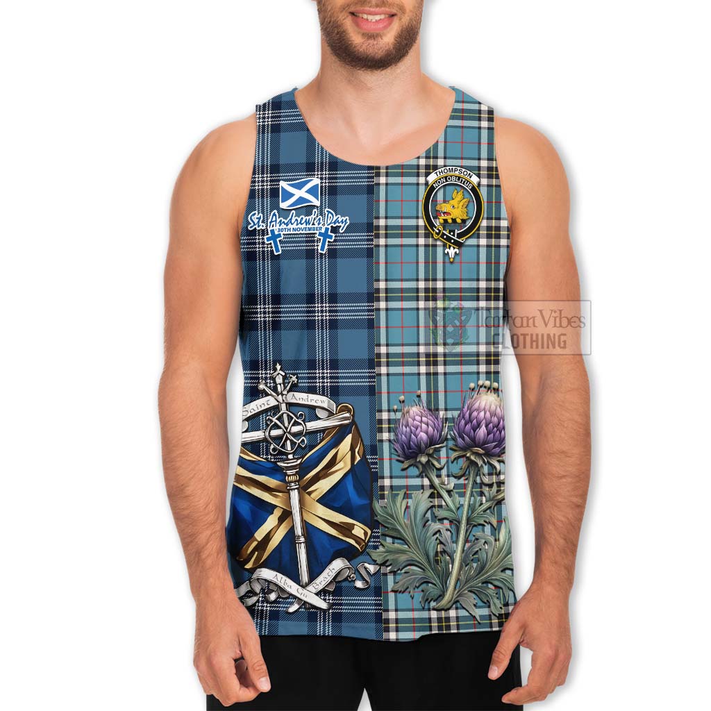 Tartan Vibes Clothing Thompson (Thomson) Tartan Men's Tank Top Happy St. Andrew's Day Half Tartan Style