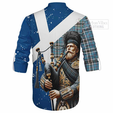 Tartan Vibes Clothing Thompson (Thomson) Tartan Ghillie Kilt Shirt with Family Crest Scottish Bagpiper Vibes
