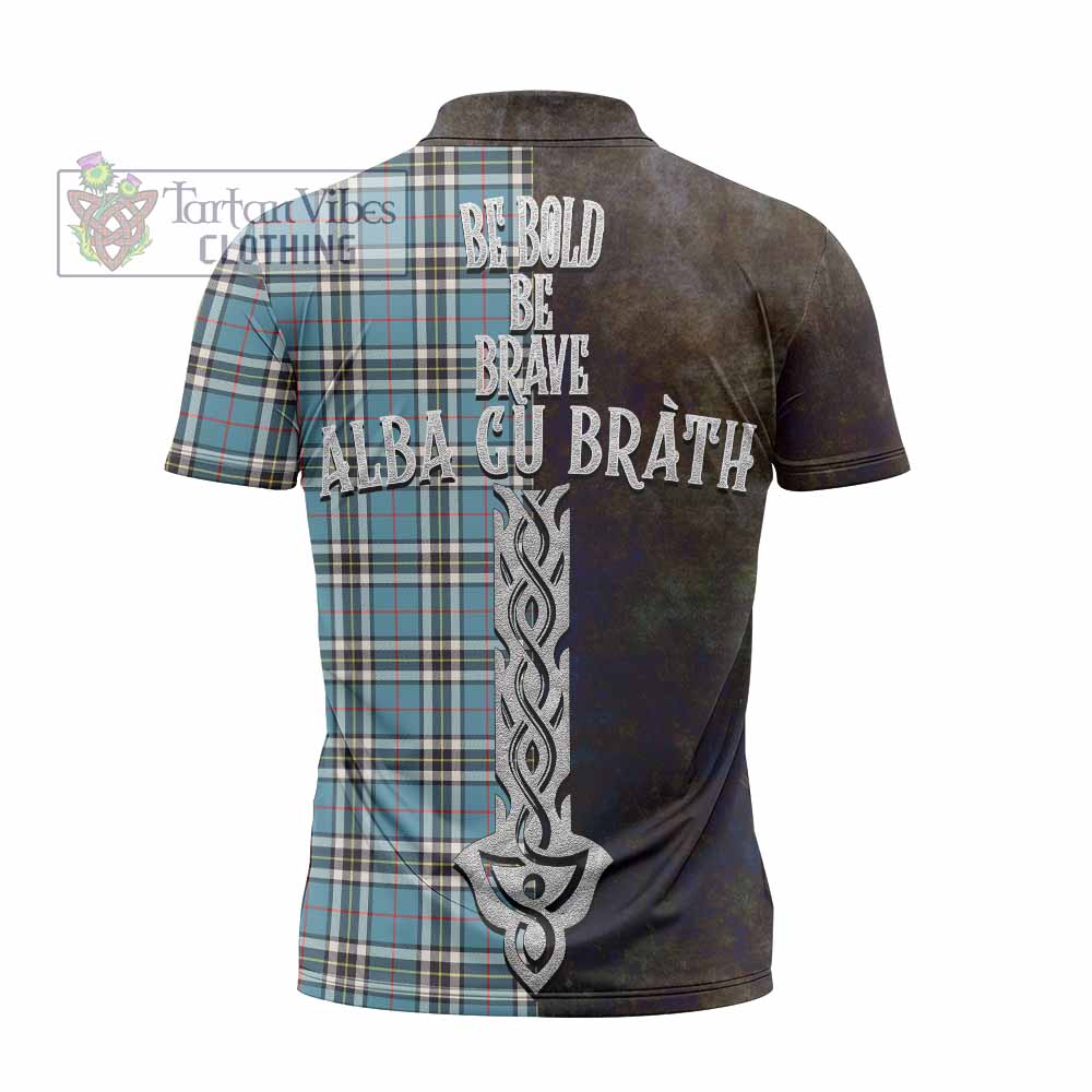 Tartan Vibes Clothing Thompson (Thomson) Tartan Family Crest Zipper Polo Shirt Alba Gu Brath Be Brave Lion Ancient Style