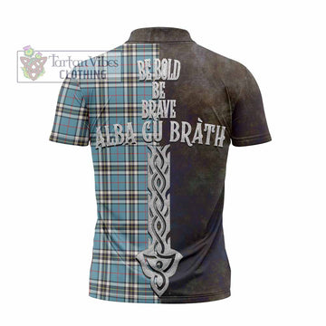 Tartan Vibes Clothing Thompson (Thomson) Tartan Family Crest Zipper Polo Shirt Alba Gu Brath Be Brave Lion Ancient Style