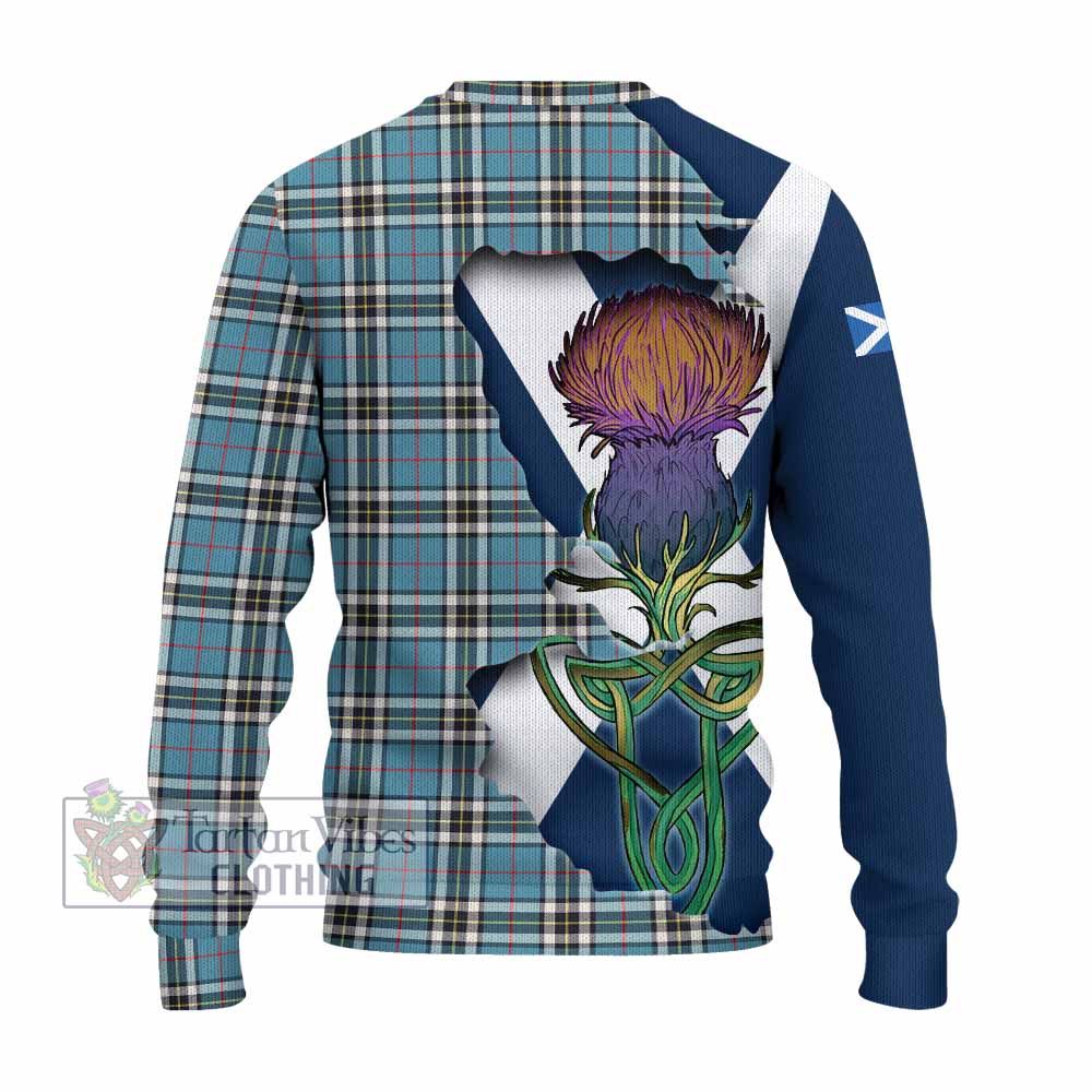 Tartan Vibes Clothing Thompson (Thomson) Tartan Family Crest Knitted Sweater Scottish Thistle Celtic Inspired