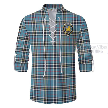 Tartan Vibes Clothing Thompson (Thomson) Tartan Ghillie Kilt Shirt with Family Crest Celtic Skull Style
