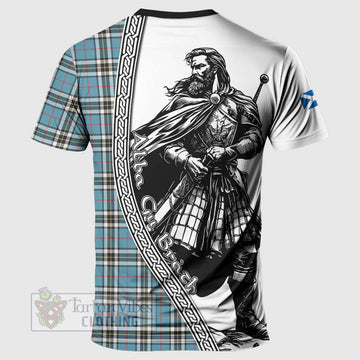 Tartan Vibes Clothing Thompson (Thomson) Tartan Clan Crest T-Shirt with Highlander Warrior Celtic Style