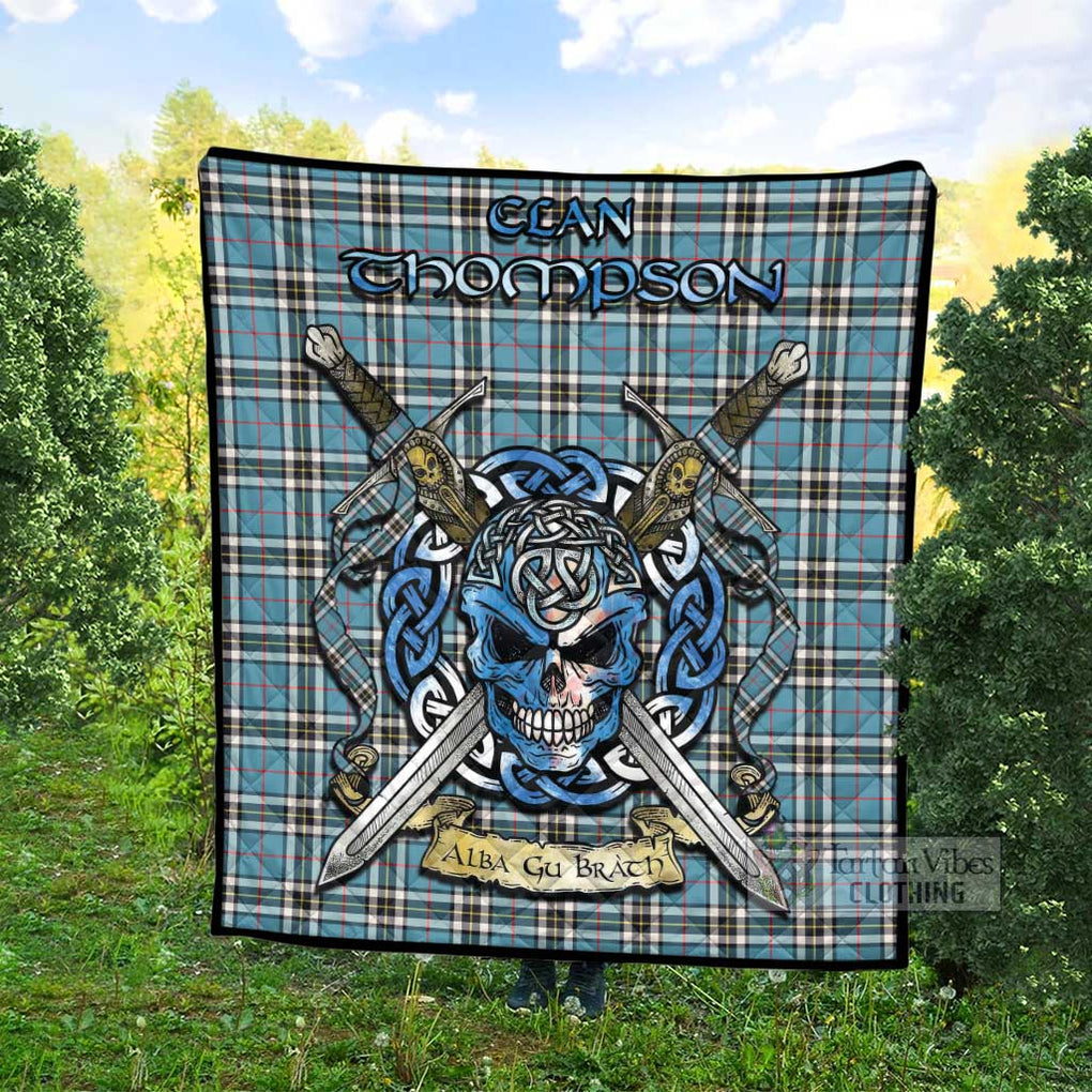 Tartan Vibes Clothing Thompson (Thomson) Tartan Quilt with Celtic Skull Alba Gu Brath Style