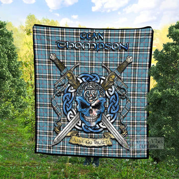Tartan Vibes Clothing Thompson (Thomson) Tartan Quilt with Celtic Skull Alba Gu Brath Style