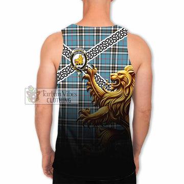 Tartan Vibes Clothing Thompson (Thomson) Crest Tartan Men's Tank Top with Golden Lion Emblem Celtic Style